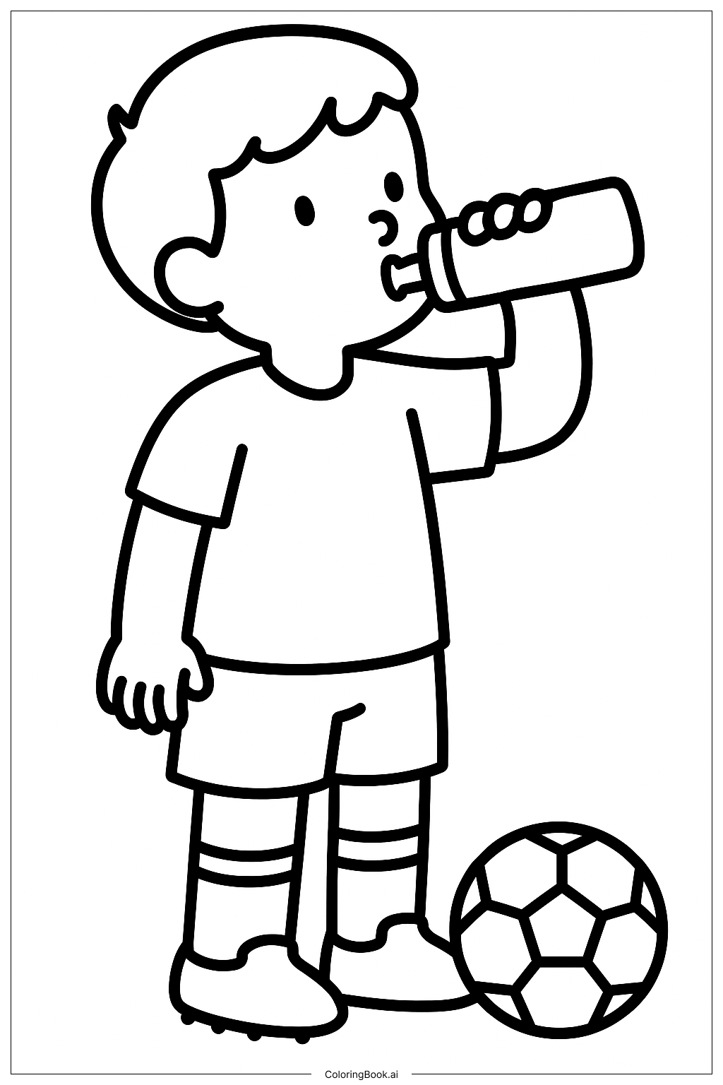  Fußballspieler trinkt Wasser Ausmalseite 