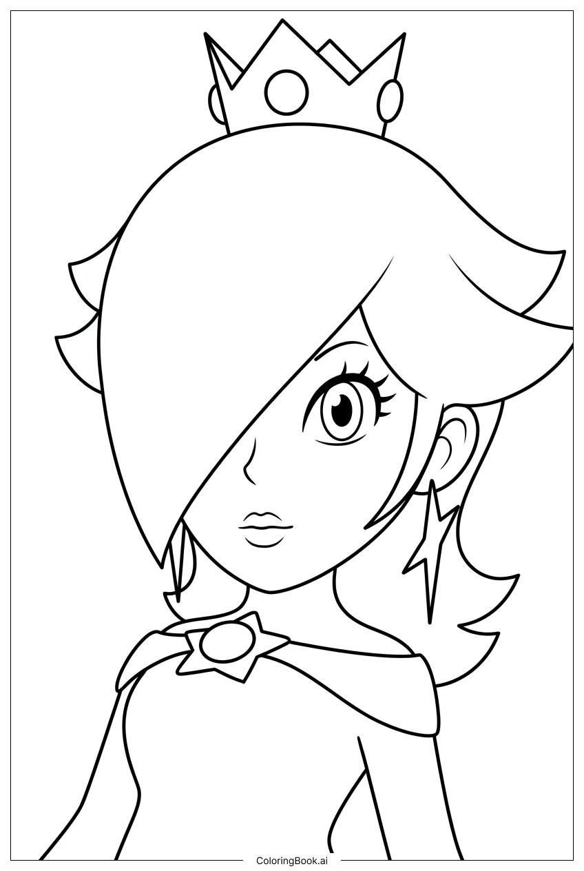  Rosalina 特写，戴星星耳环和皇冠填色页 