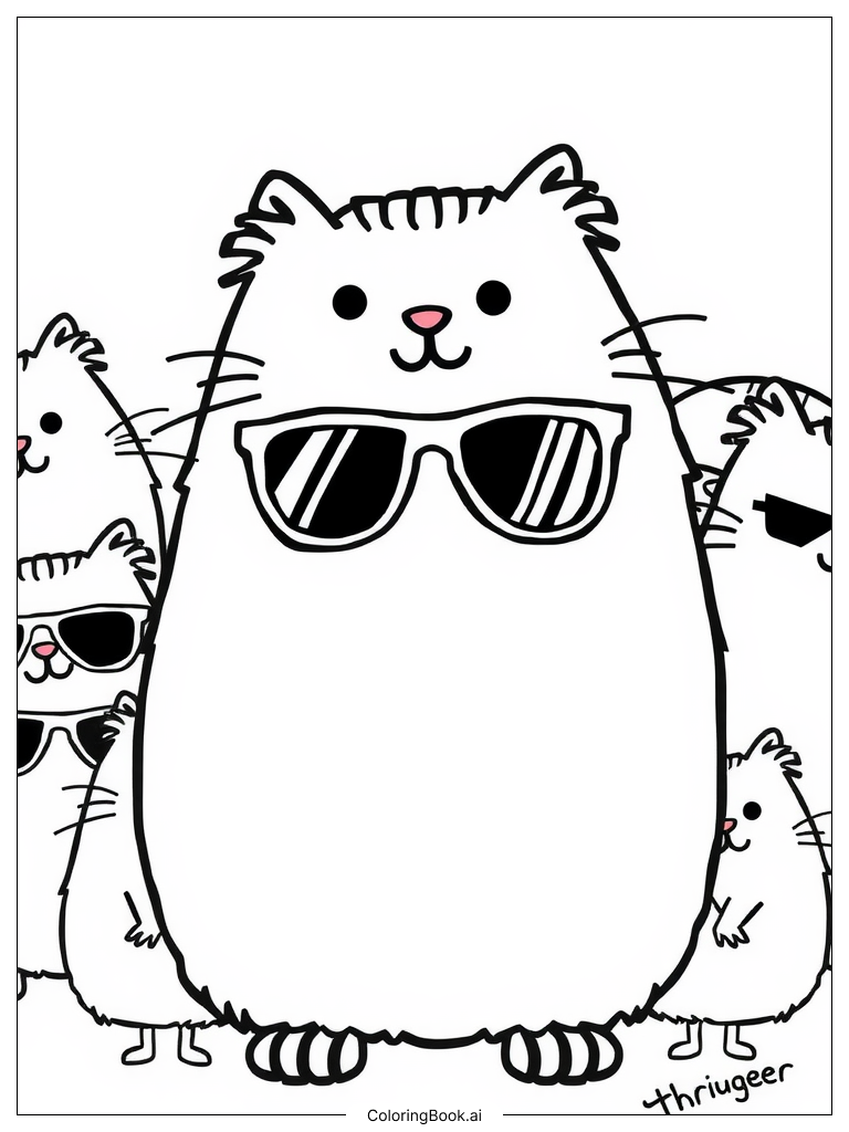  Pusheen Wearing Sunglasses Coloring Page 
