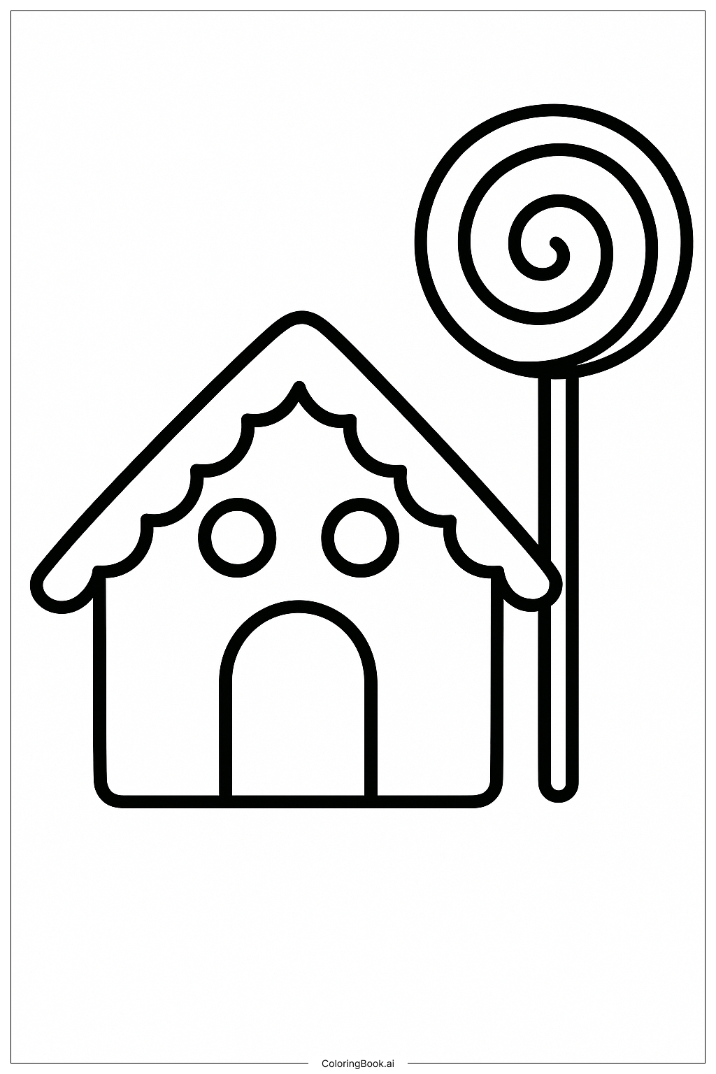  Gingerbread House And A Lollipop Coloring Page 