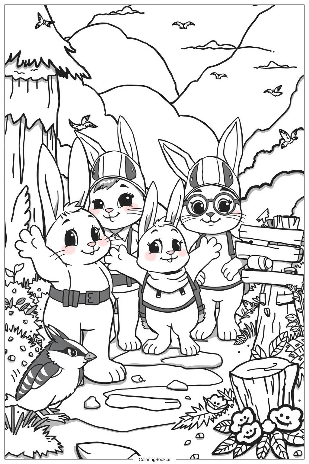  Bunny Family Forest Adventure-2 Coloring Page 