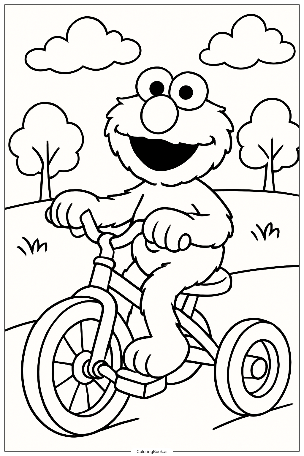  Elmo mit dem Dreirad im Park Ausmalseite 
