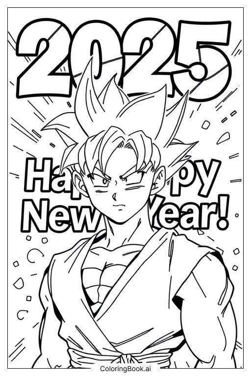  goku 2025 happy new year Coloring Page 