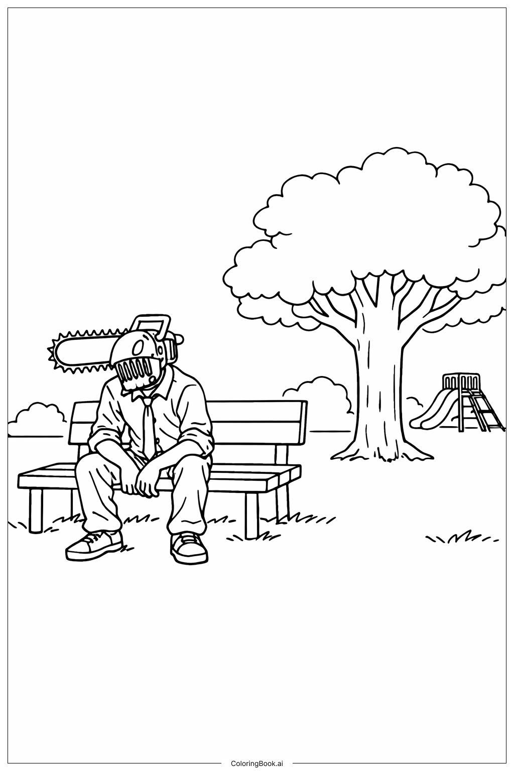  Chainsaw Man At The Park Coloring Page 