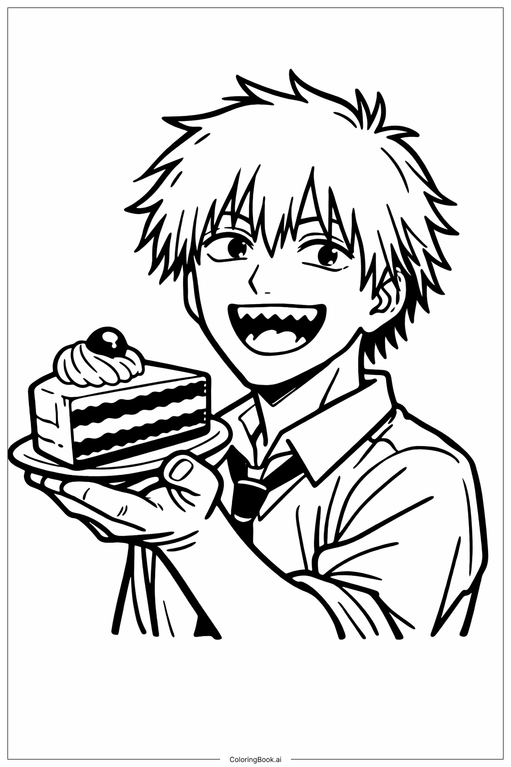  Chainsaw Man Eating Cake Coloring Page 