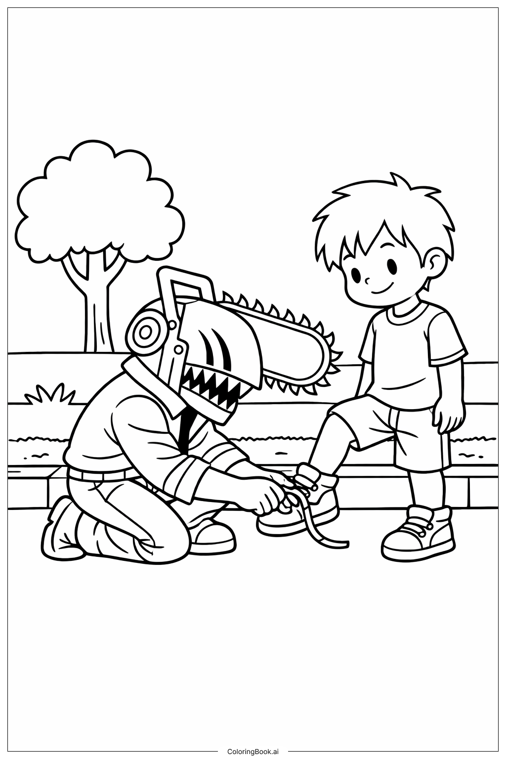  Chainsaw Man Helping Friend Coloring Page 