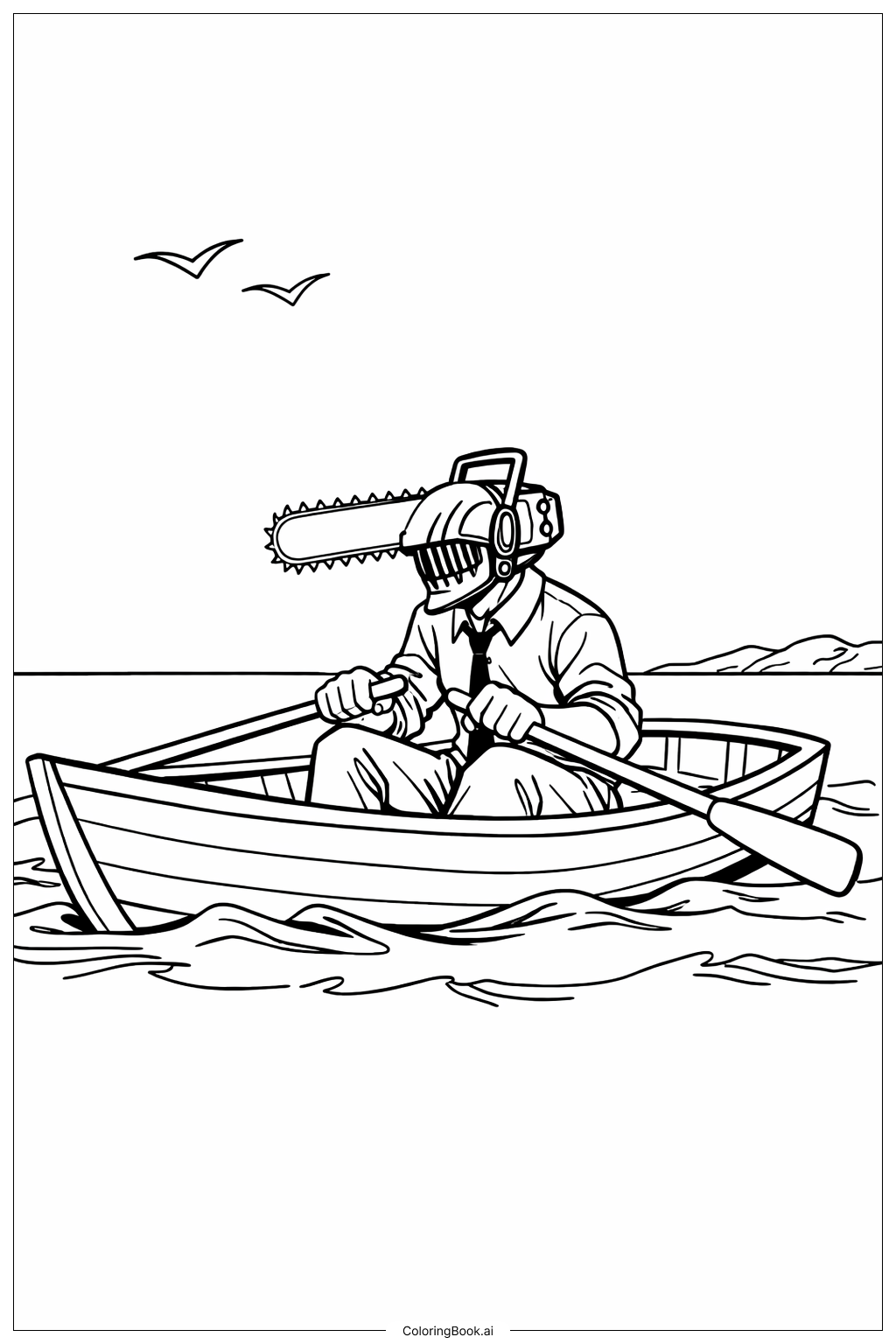  电锯人船上画填色页 