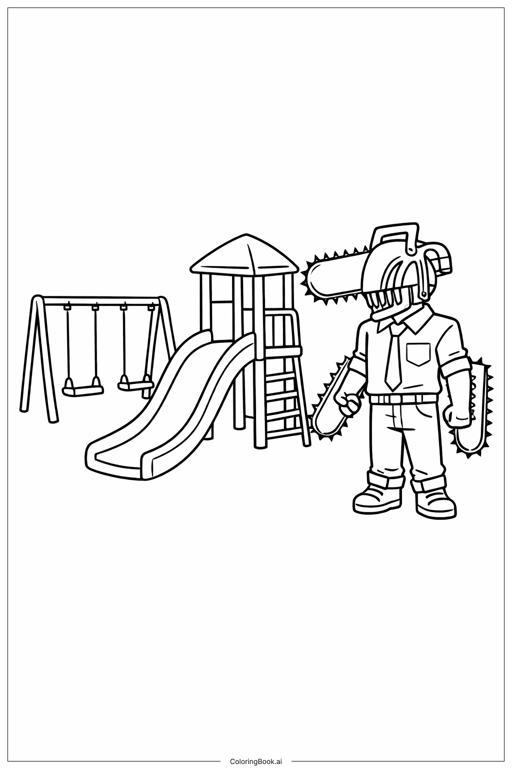  Chainsaw Man On Playground Coloring Page 
