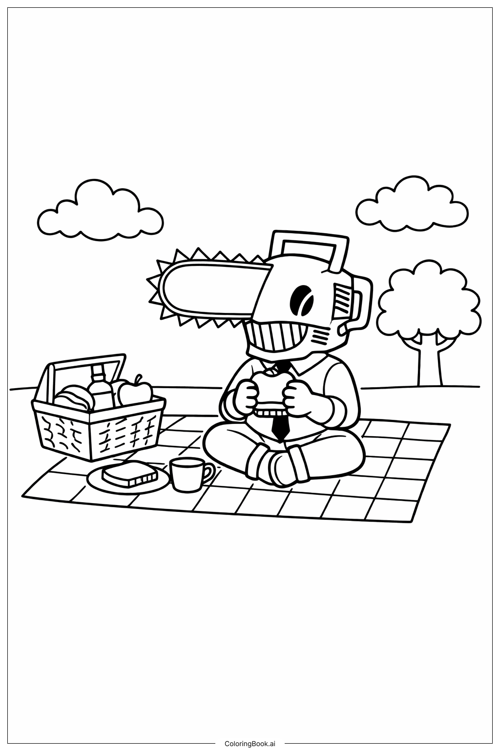  Chainsaw Man Picnic Coloring Page 