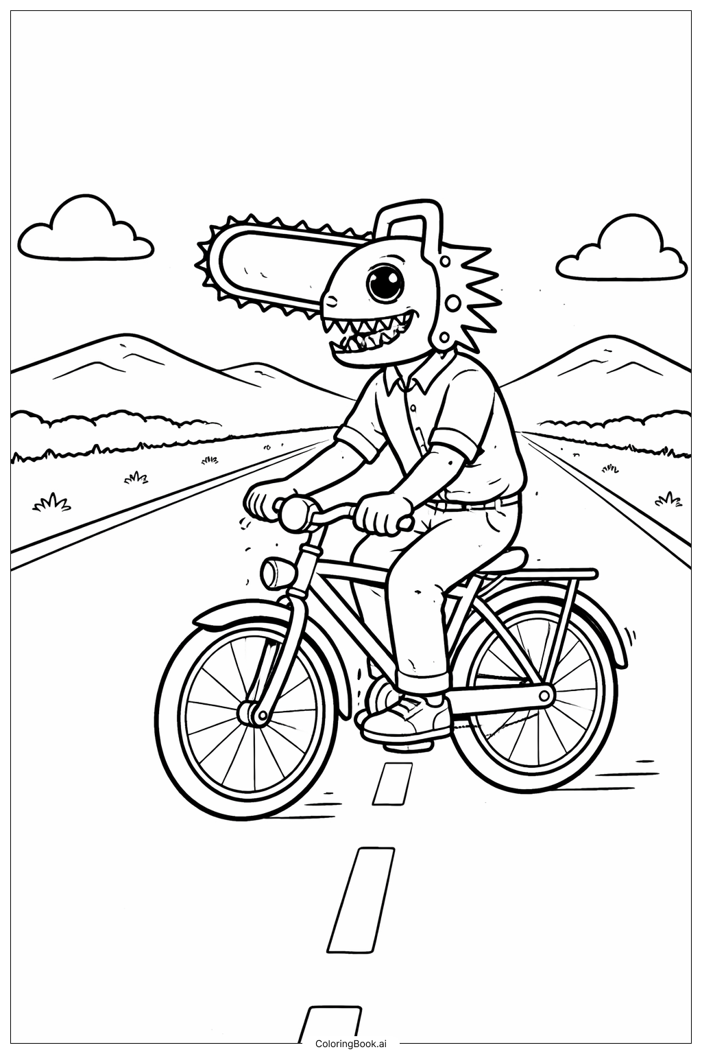  Chainsaw Man Riding Bike Coloring Page 