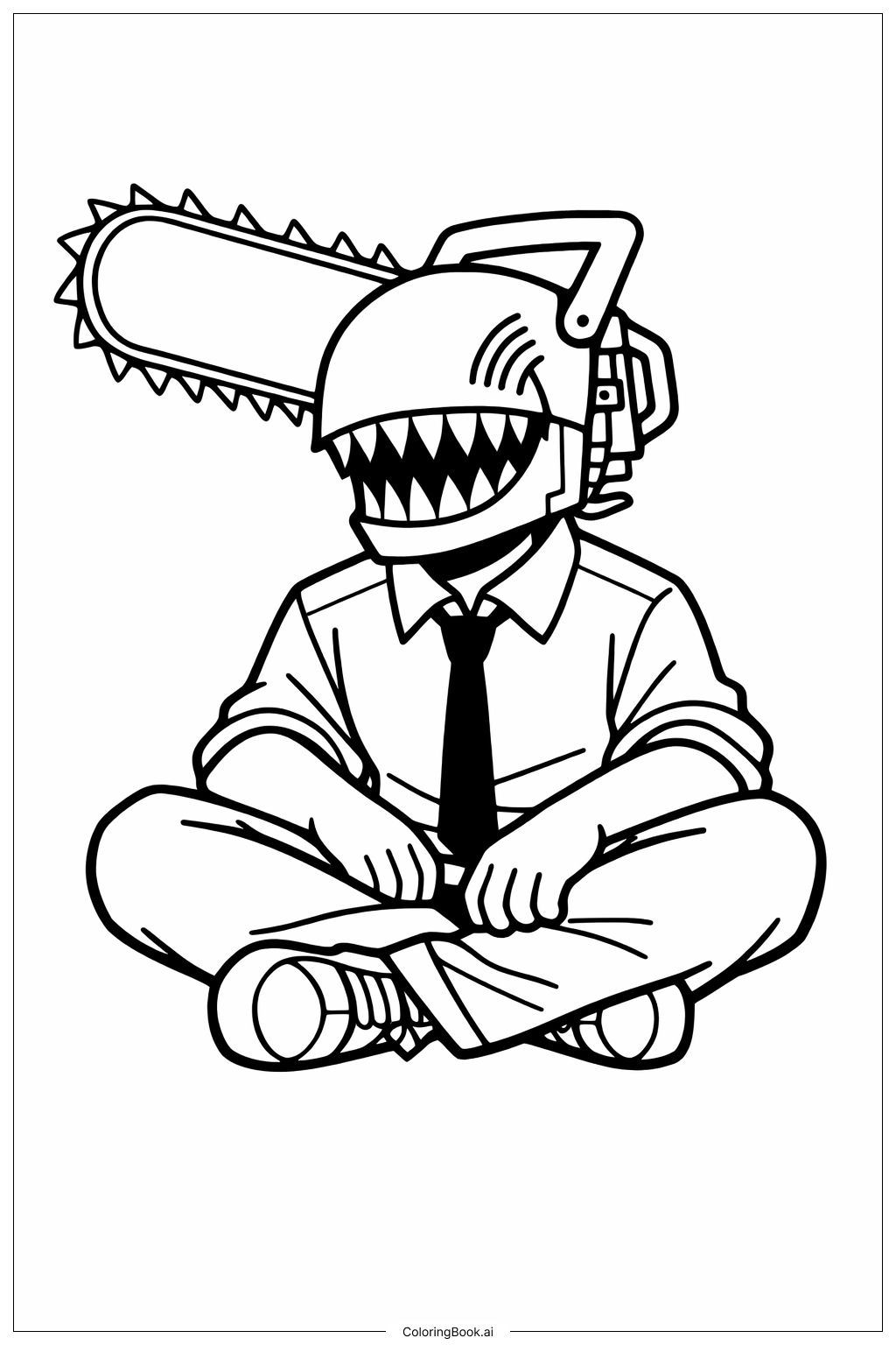  电锯人坐姿填色页 