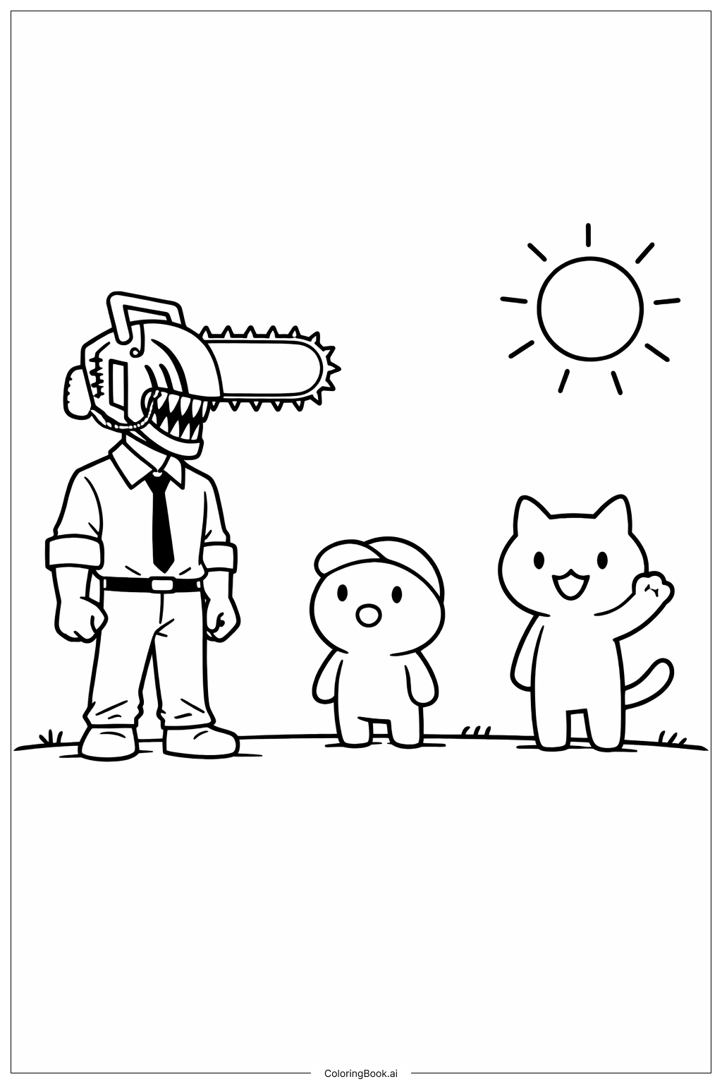  Chainsaw Man With Friends Coloring Page 