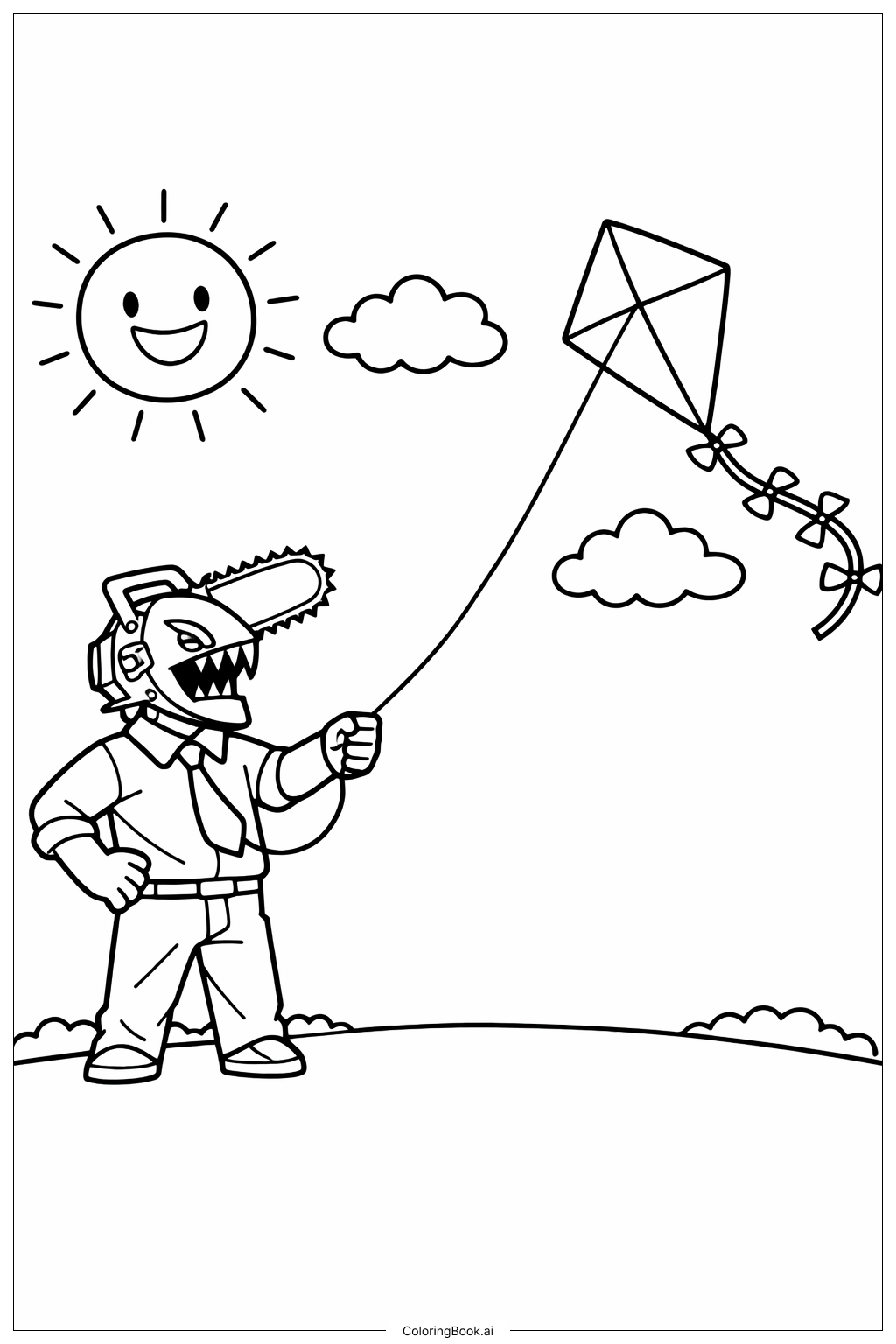  Chainsaw Man With Kite Coloring Page 