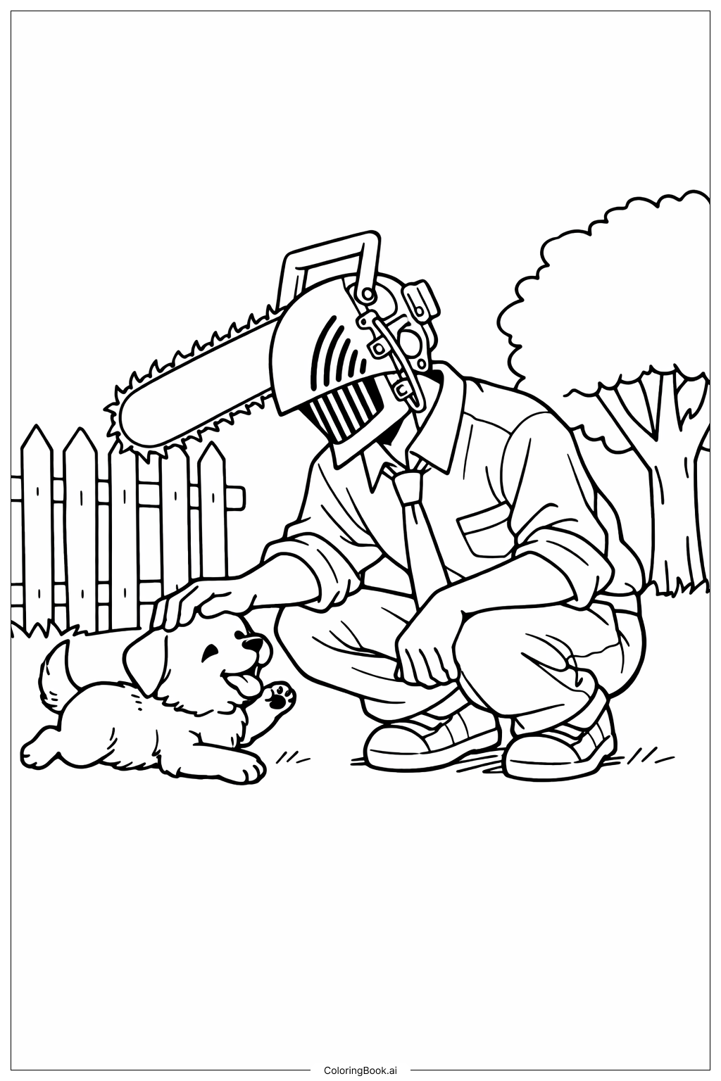  鏈鋸人與小狗著色頁 