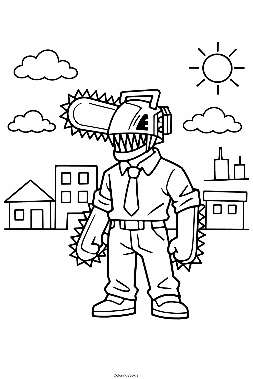  Chainsaw Man With Small City Coloring Page 