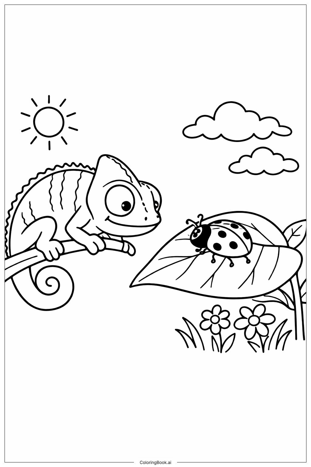  變色龍與瓢蟲著色頁 