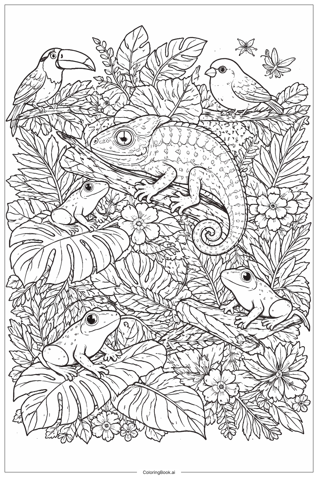  Página para colorir de Camaleão e Amigos da Selva 