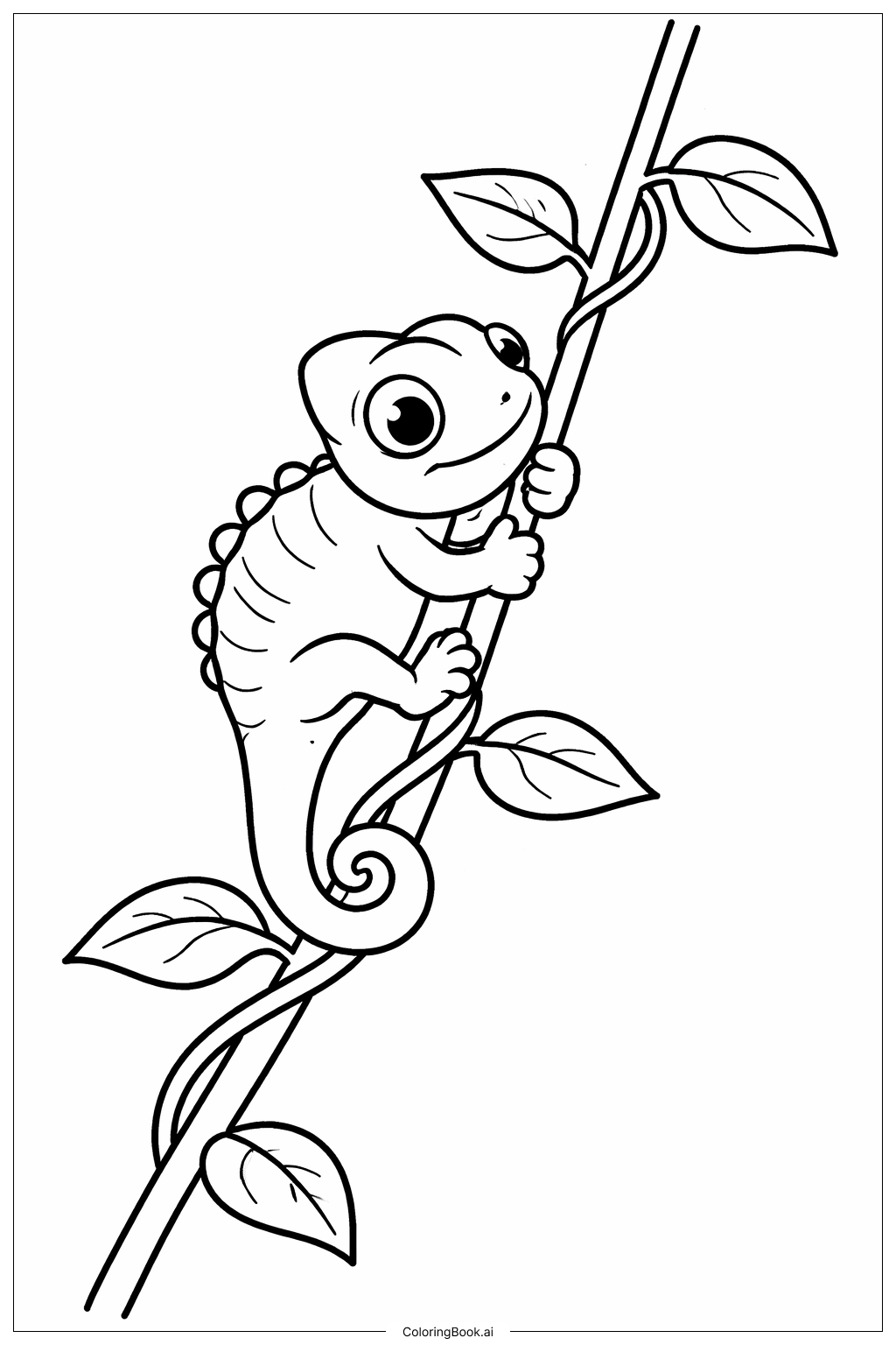 Página para colorear de Camaleón Trepando una Vid
