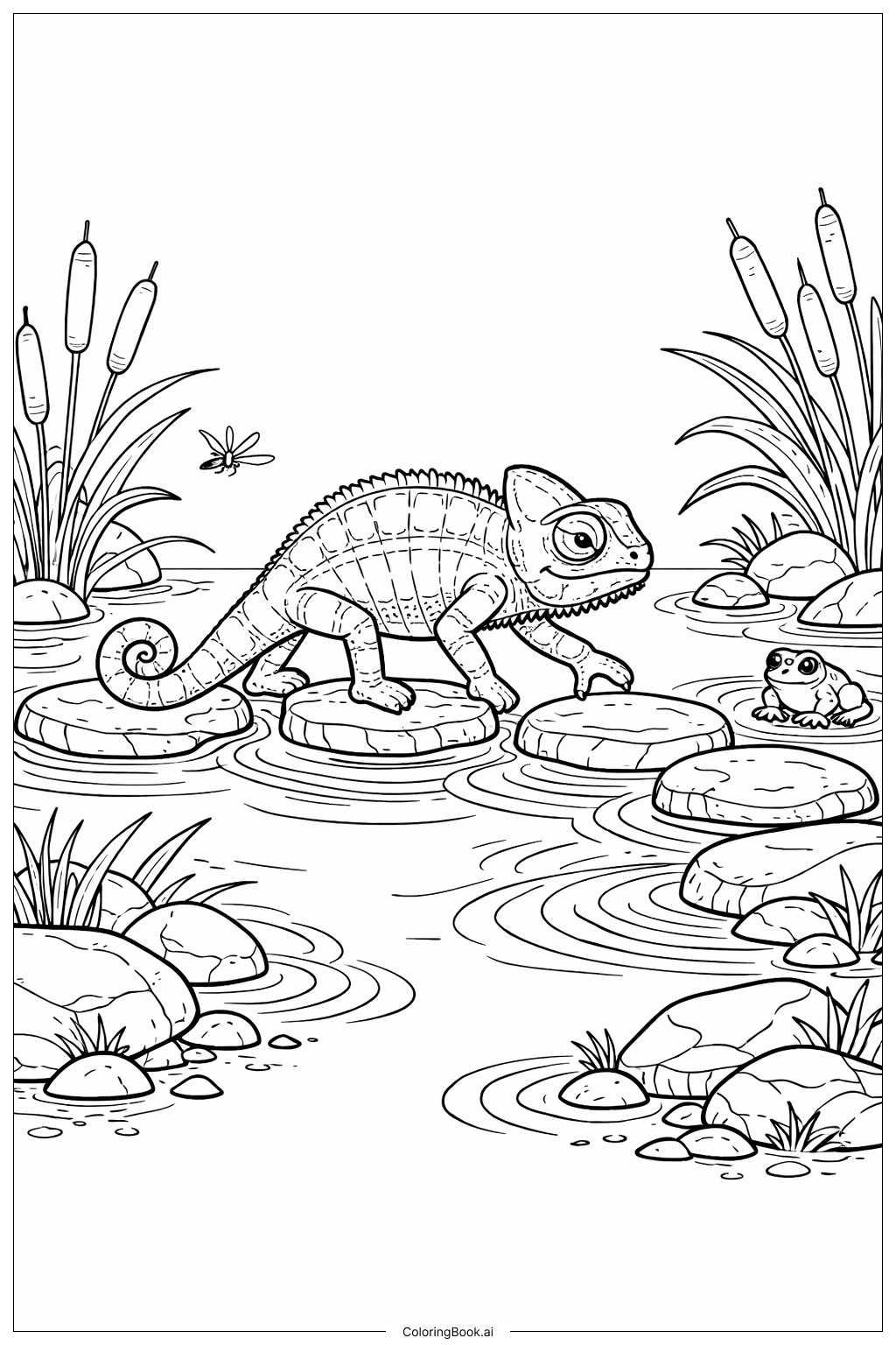  개구리도마뱀붙이가 시내를 건너다 색칠공부 페이지 