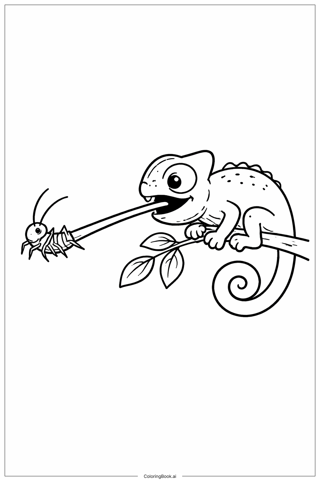 Page de coloriage Caméléon mangeant un criquet