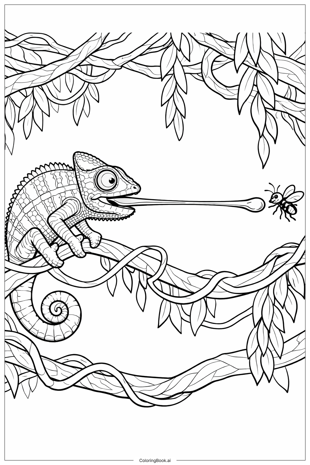  Trang tô màu Bắt Tắc Kè Giữa Những Đoạn Cây Leo 