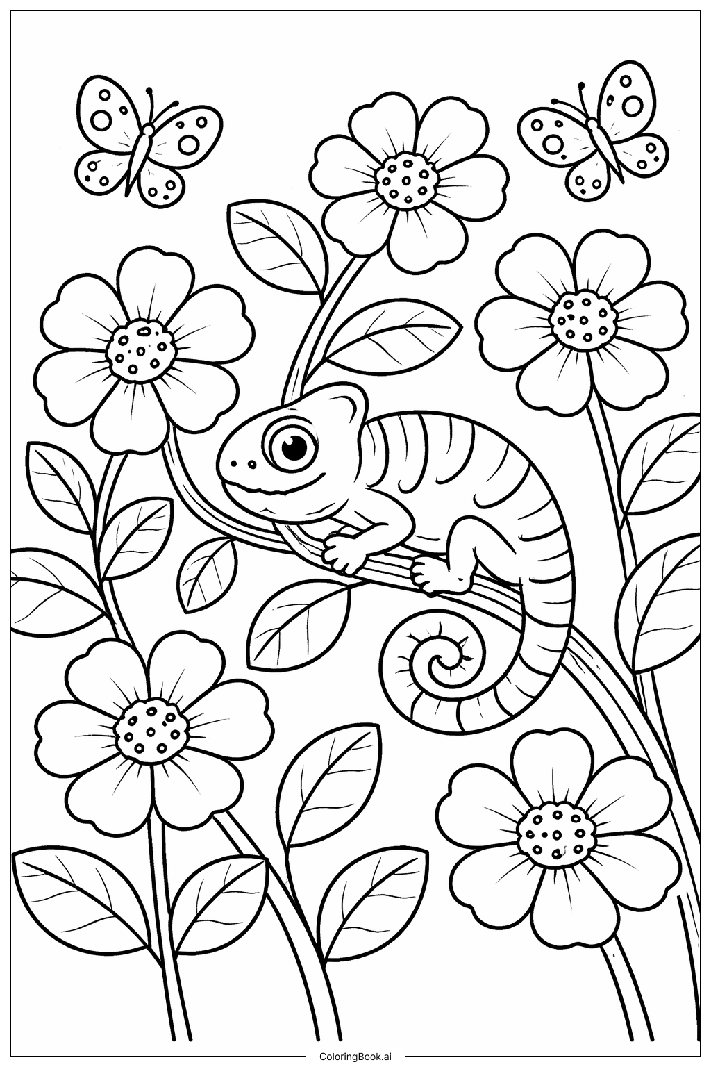 花園裡的變色龍著色頁