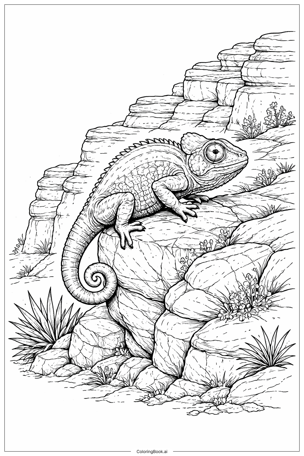  Página para colorir de Camaleão em um cânion rochoso 