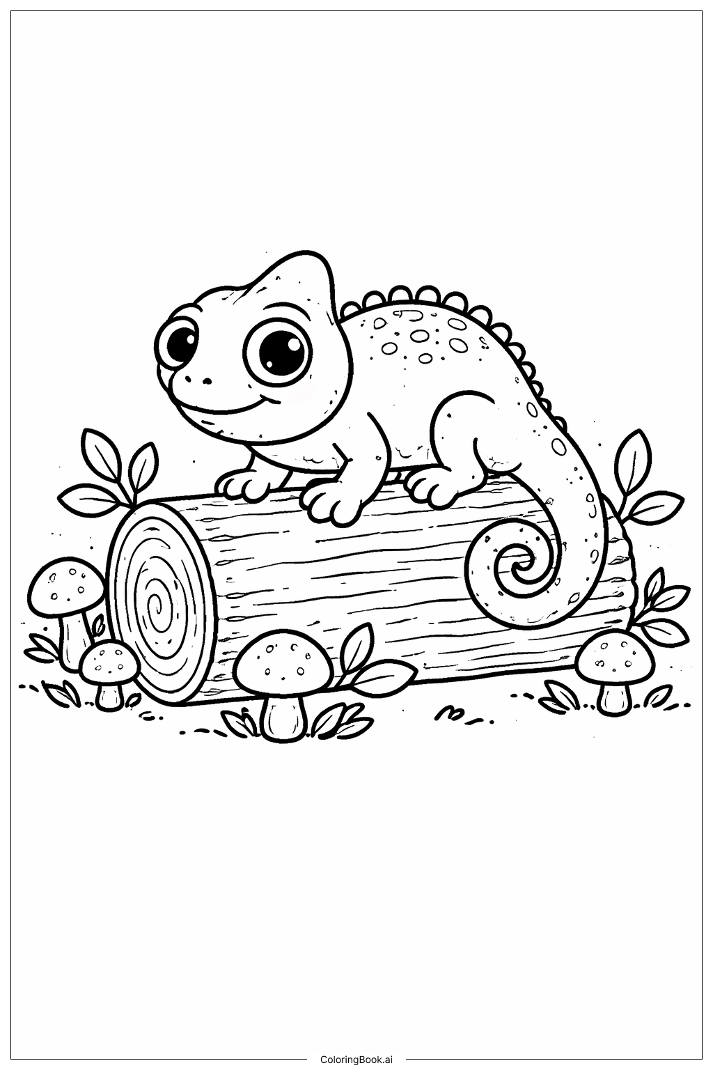Page de coloriage Caméléon Sur Une Bûche