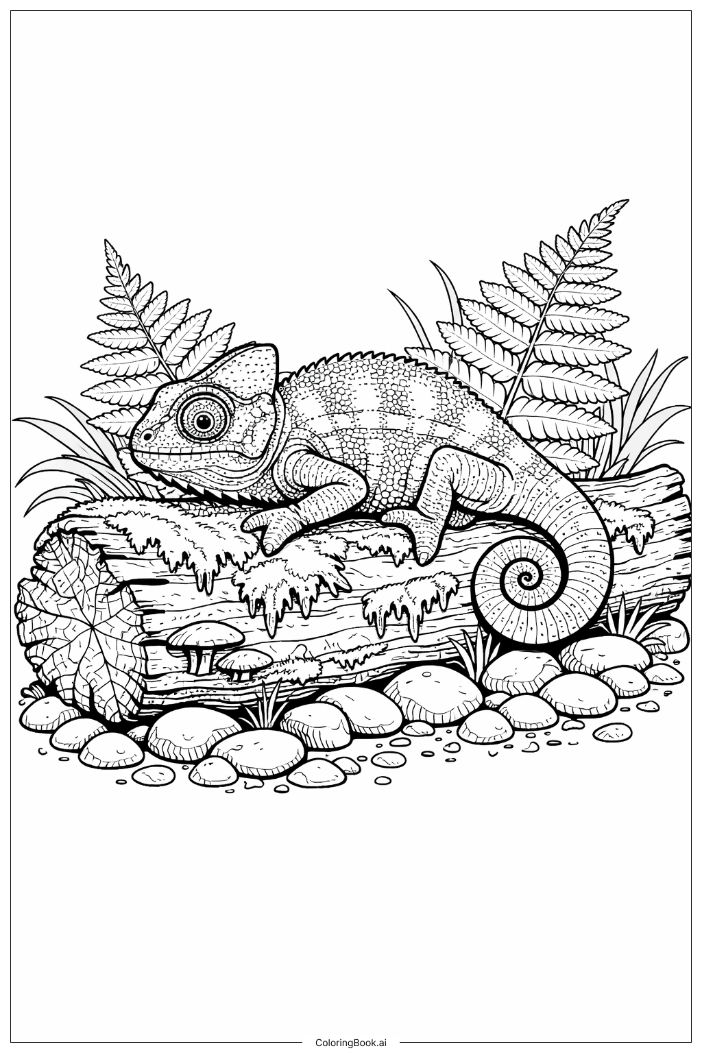  Trang tô màu Tắc kè hoa trên khúc gỗ phủ rêu 