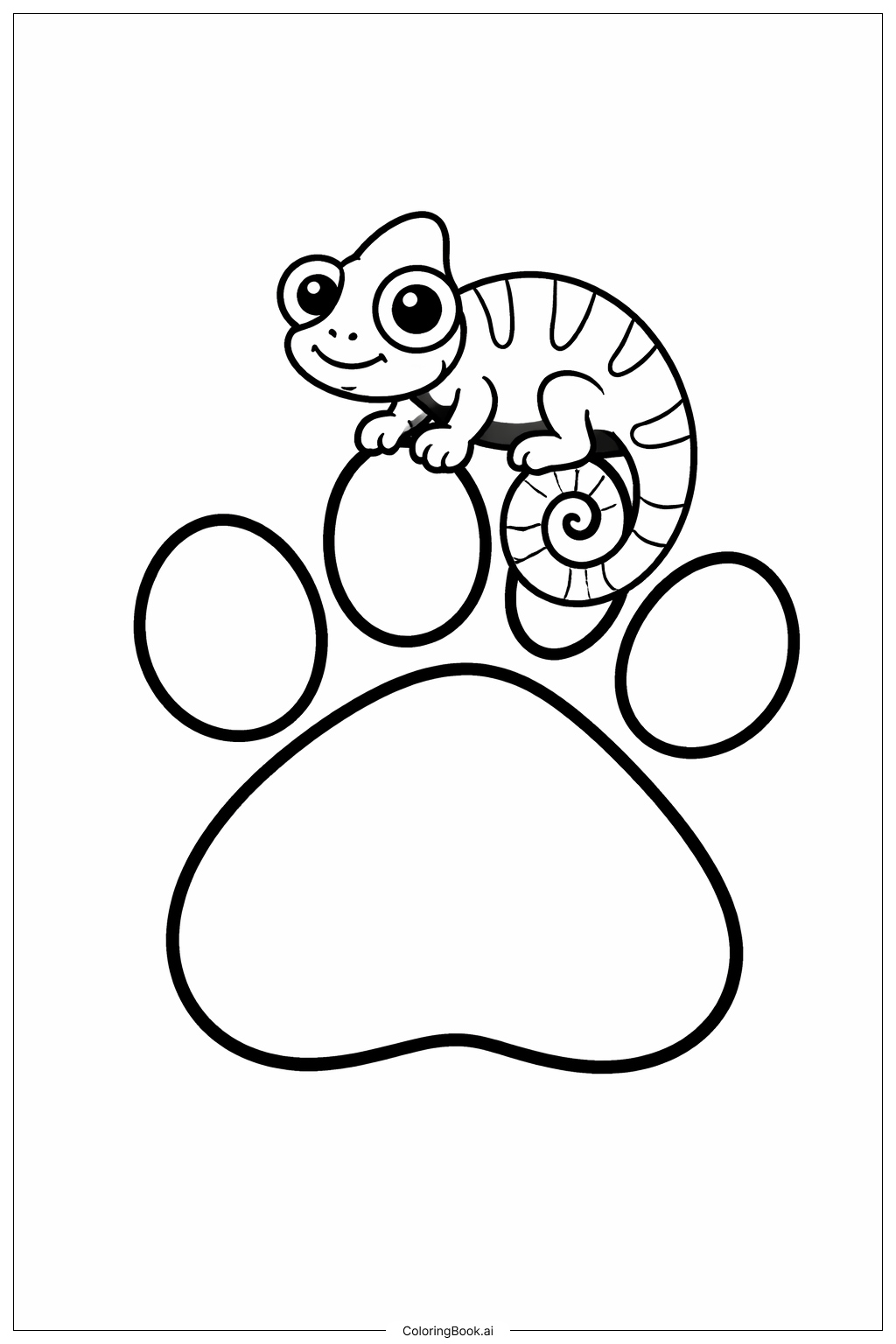 Page de coloriage Caméléon sur empreinte de patte