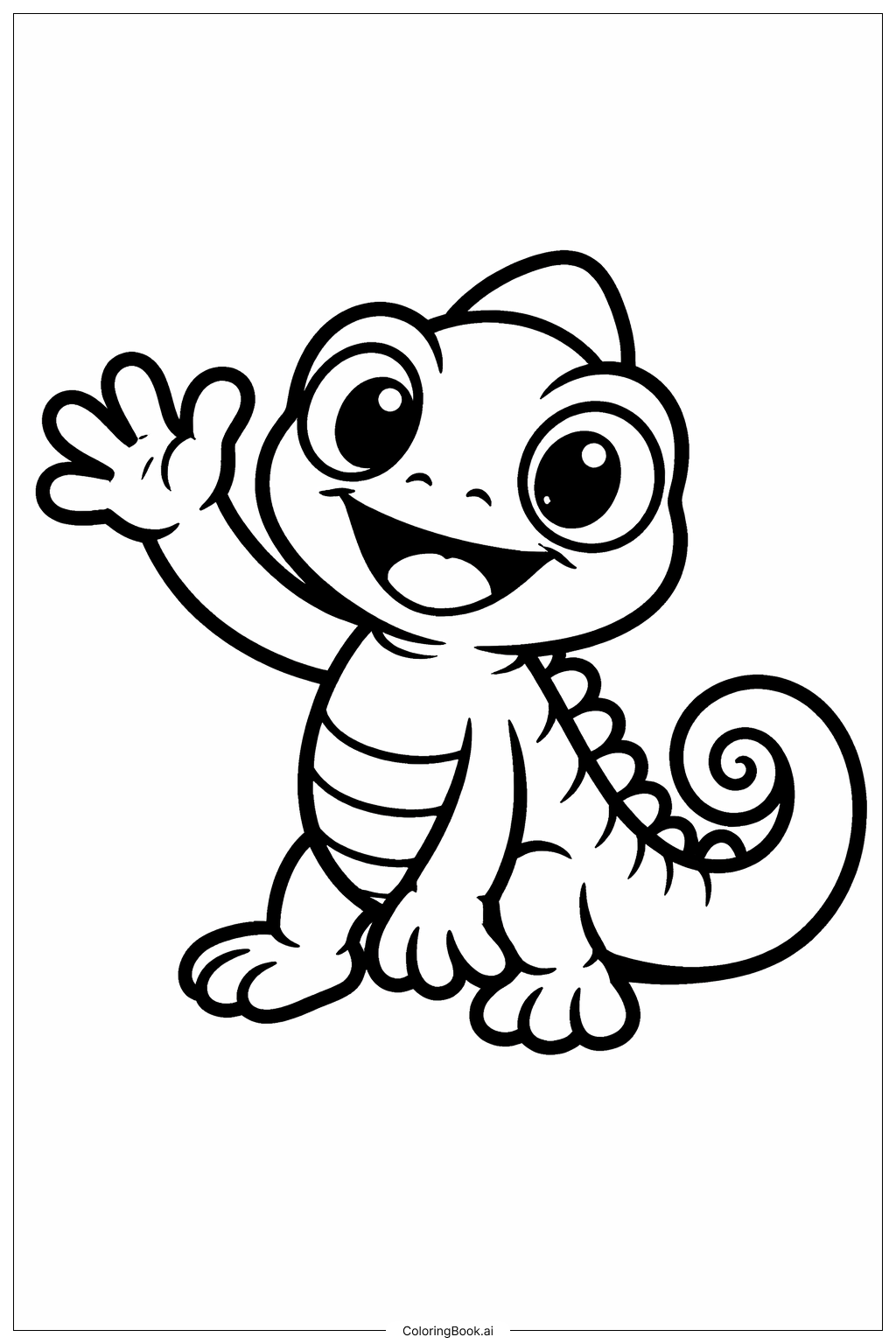 變色龍揮手著色頁