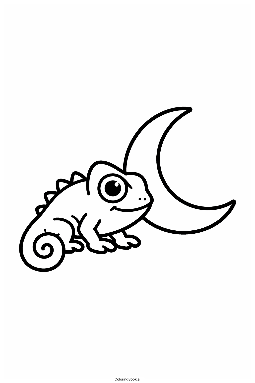 Page de coloriage Caméléon avec lune