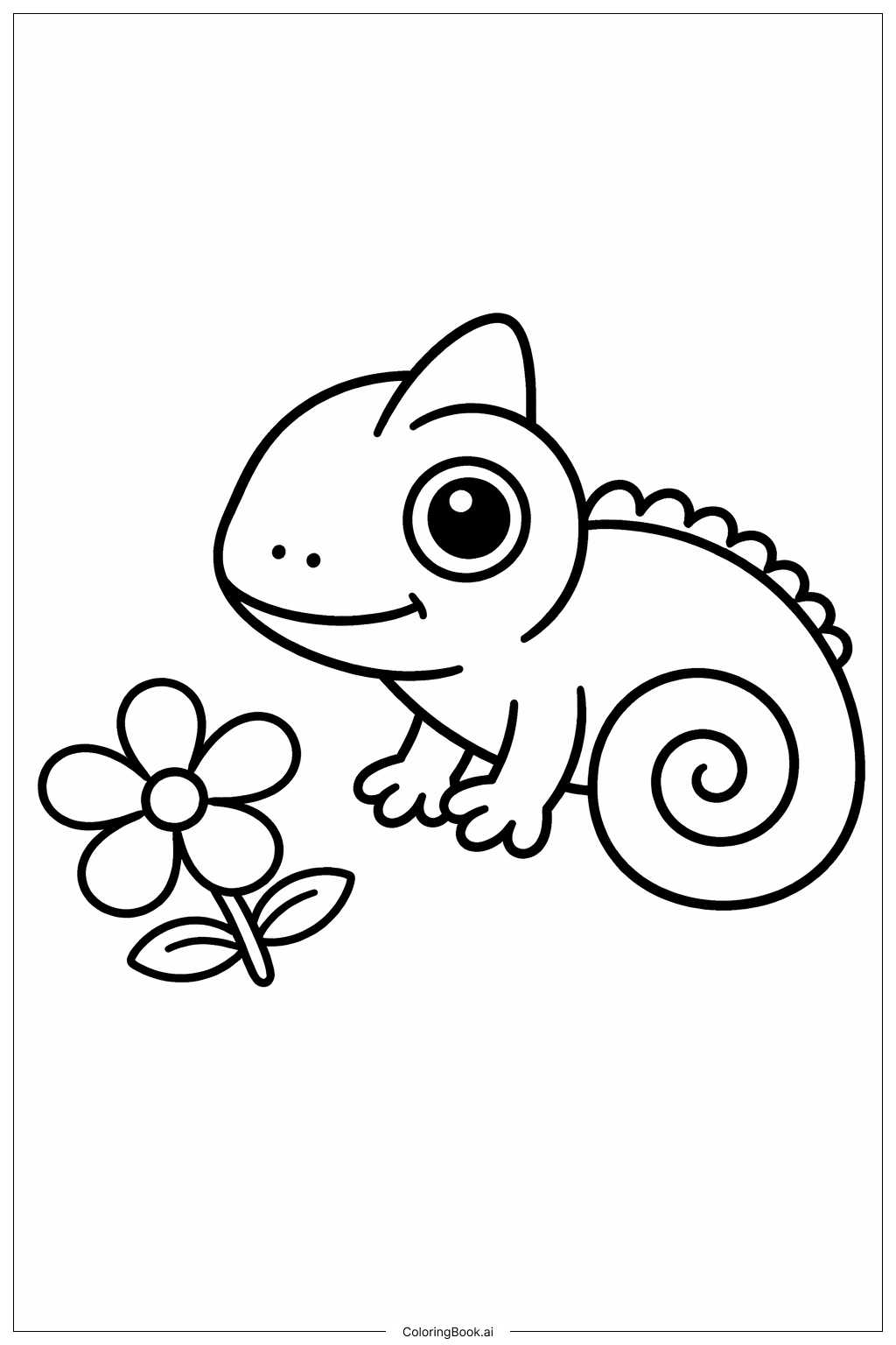 有簡單花的變色龍著色頁