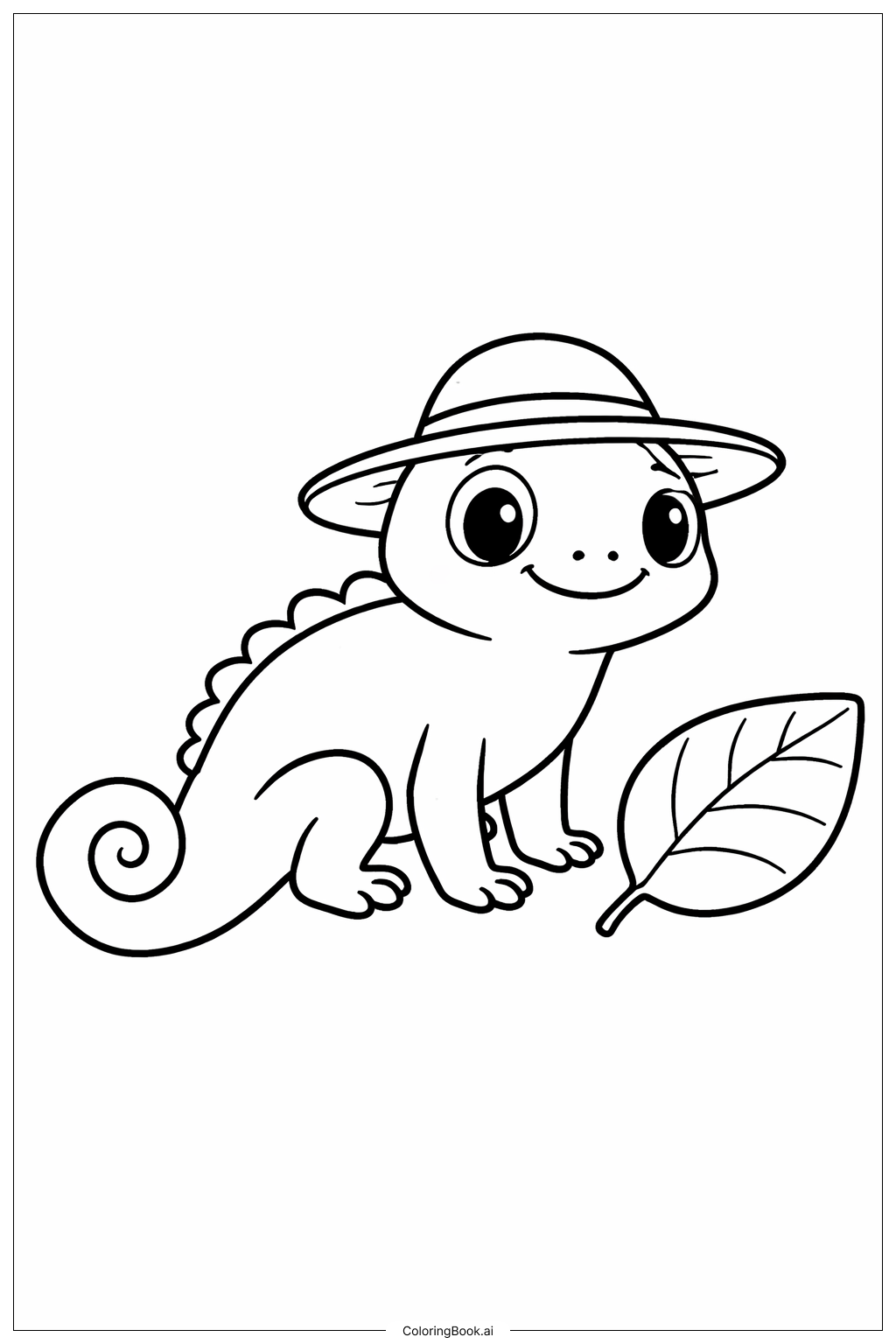 Página para colorear de Camaleón con Sombrero de Sol