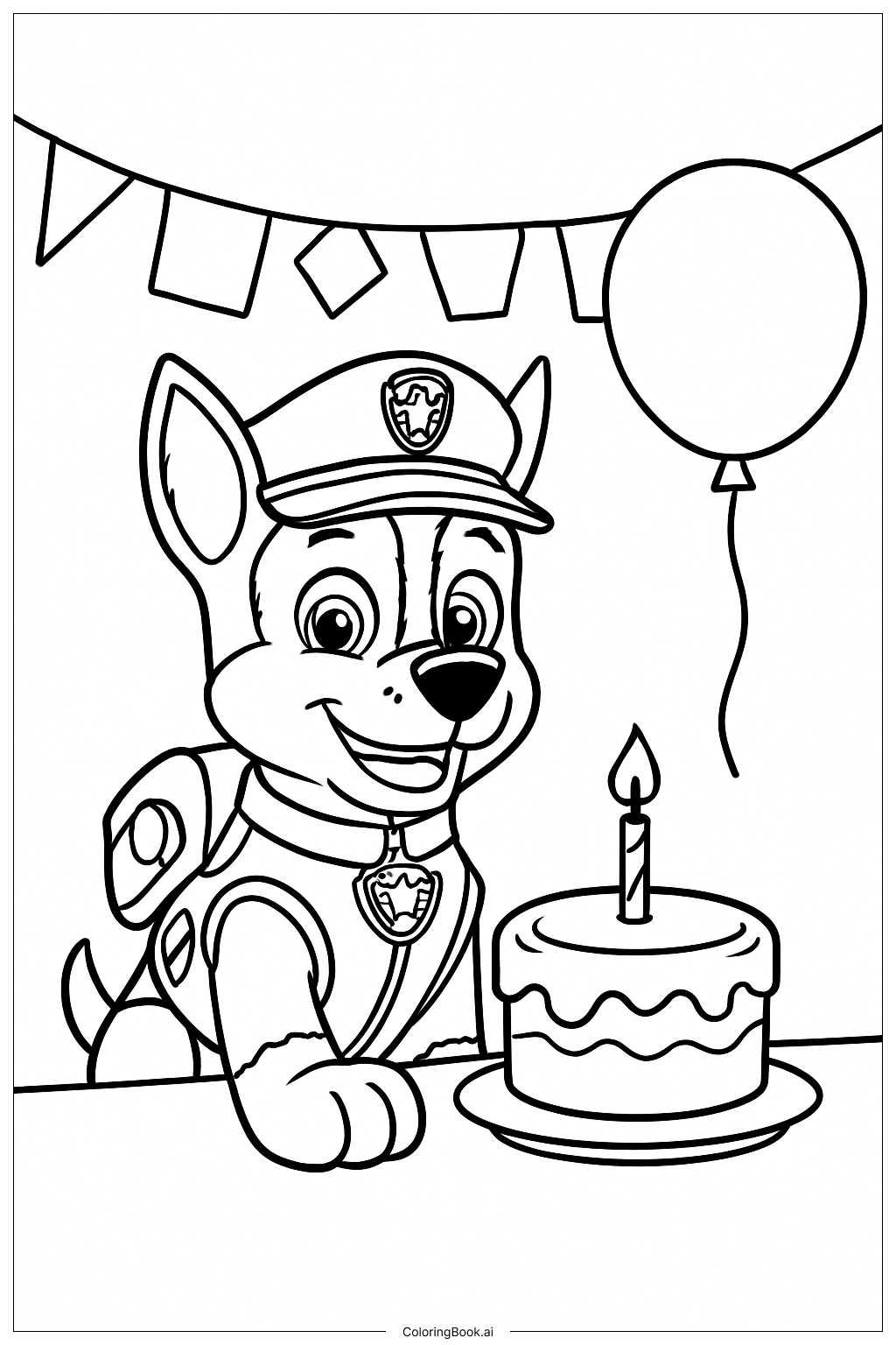  Chase 汪汪隊慶祝生日著色頁 