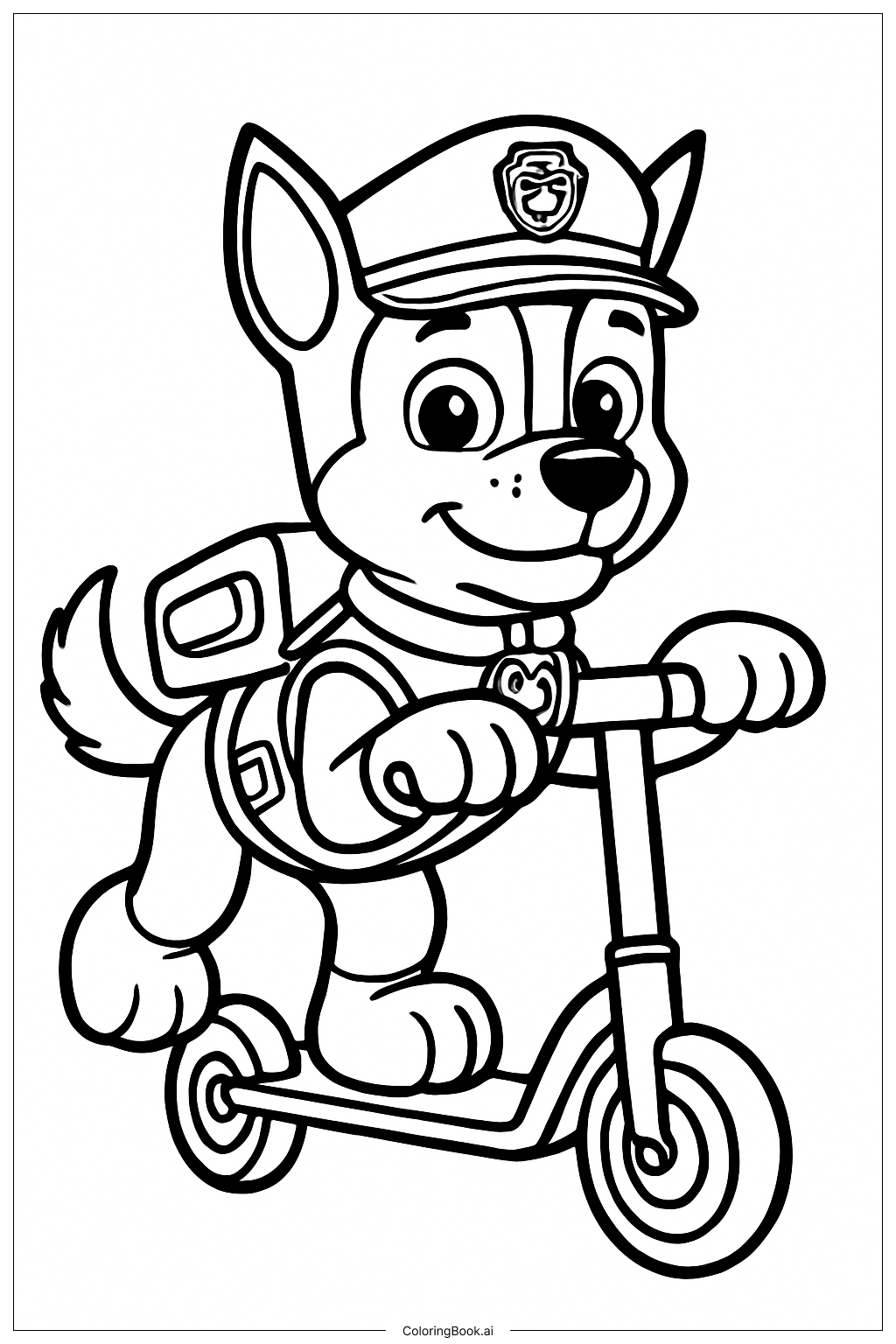  Trang tô màu Chase Paw Patrol Trên Xe Trượt Scooter 
