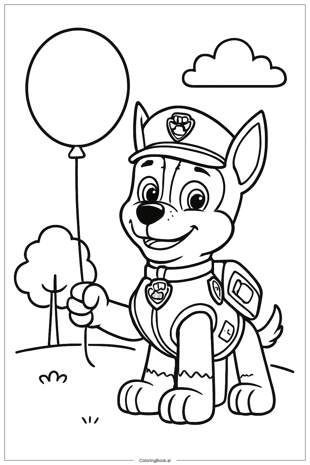 バルーンを持ったチェイスパウパトロールの塗り絵ページ