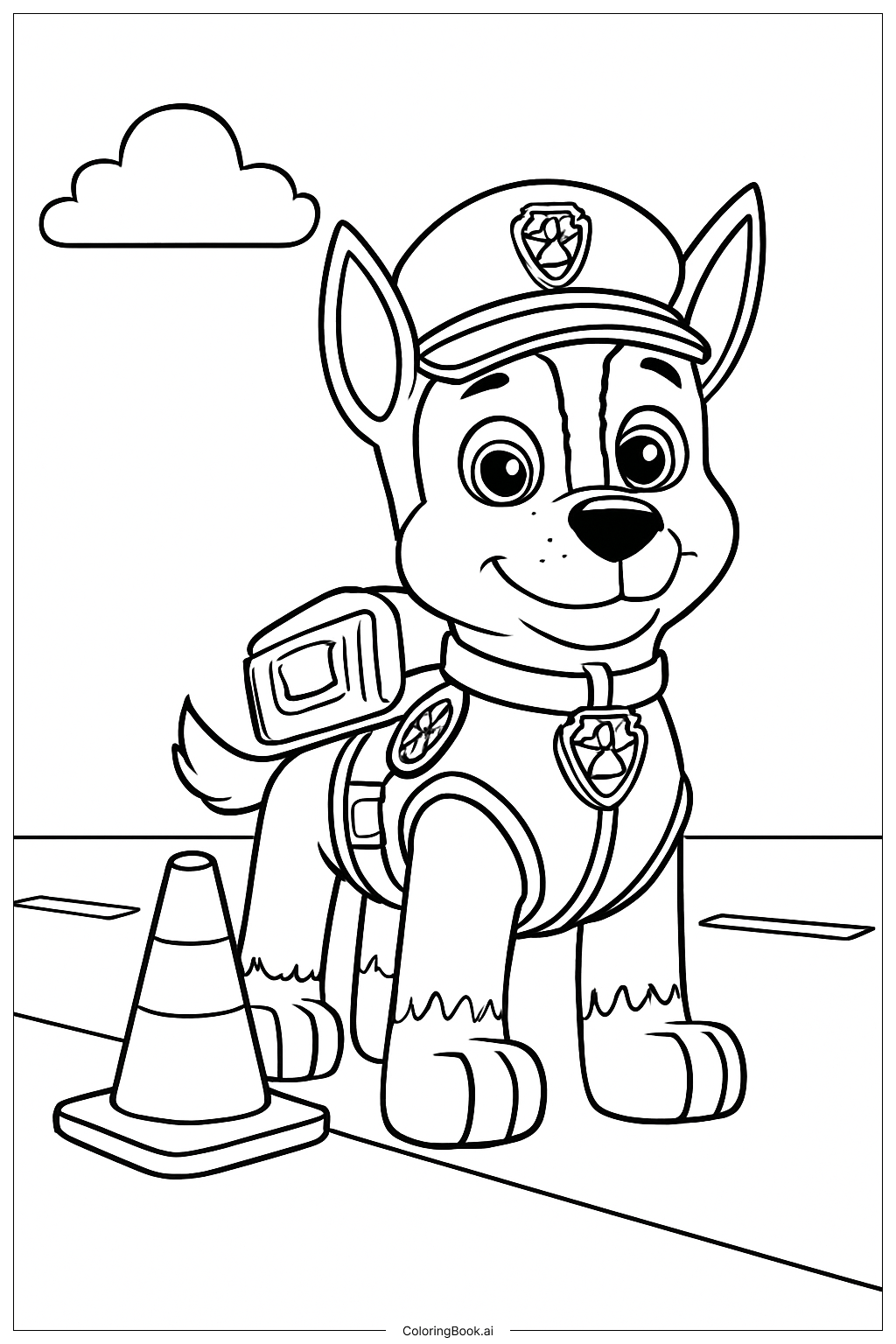 トラフィックコーンとパウパトロールのチェイスの塗り絵ページ