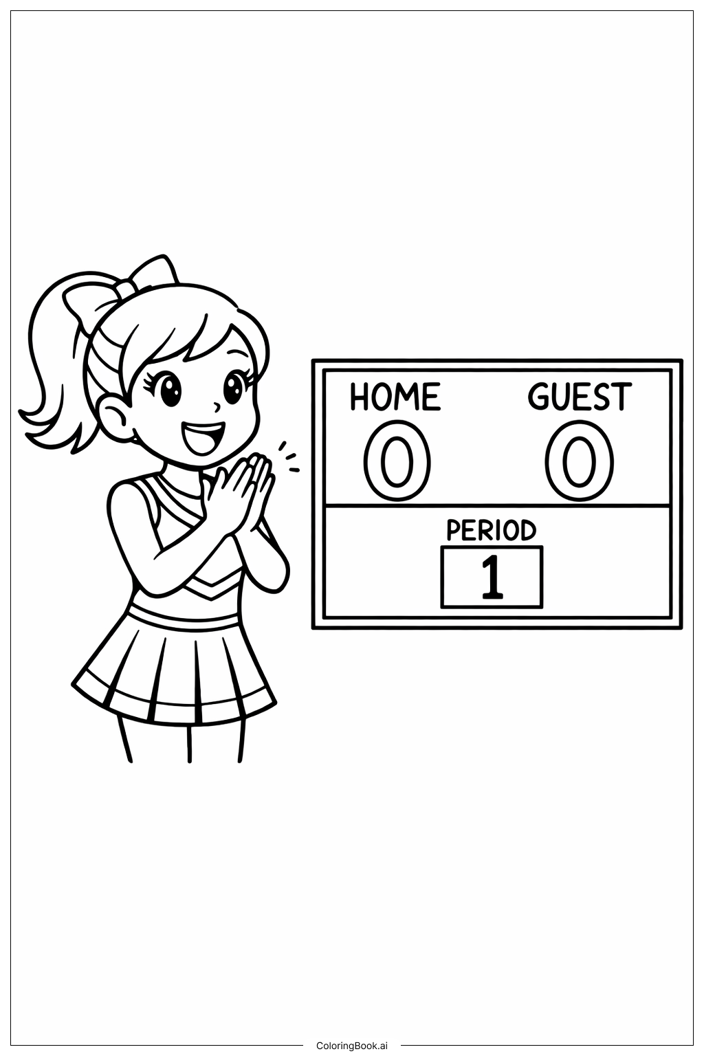 记分牌旁的啦啦队员填色页