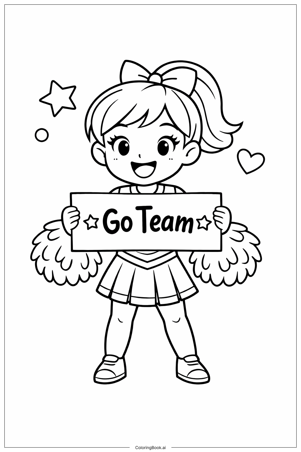 举着“加油队伍”牌子的啦啦队长填色页