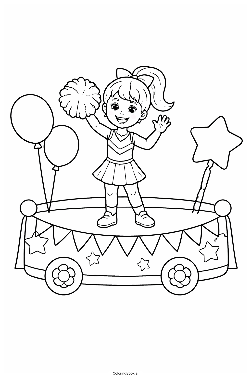 Page de coloriage Pom-pom girl sur char de parade