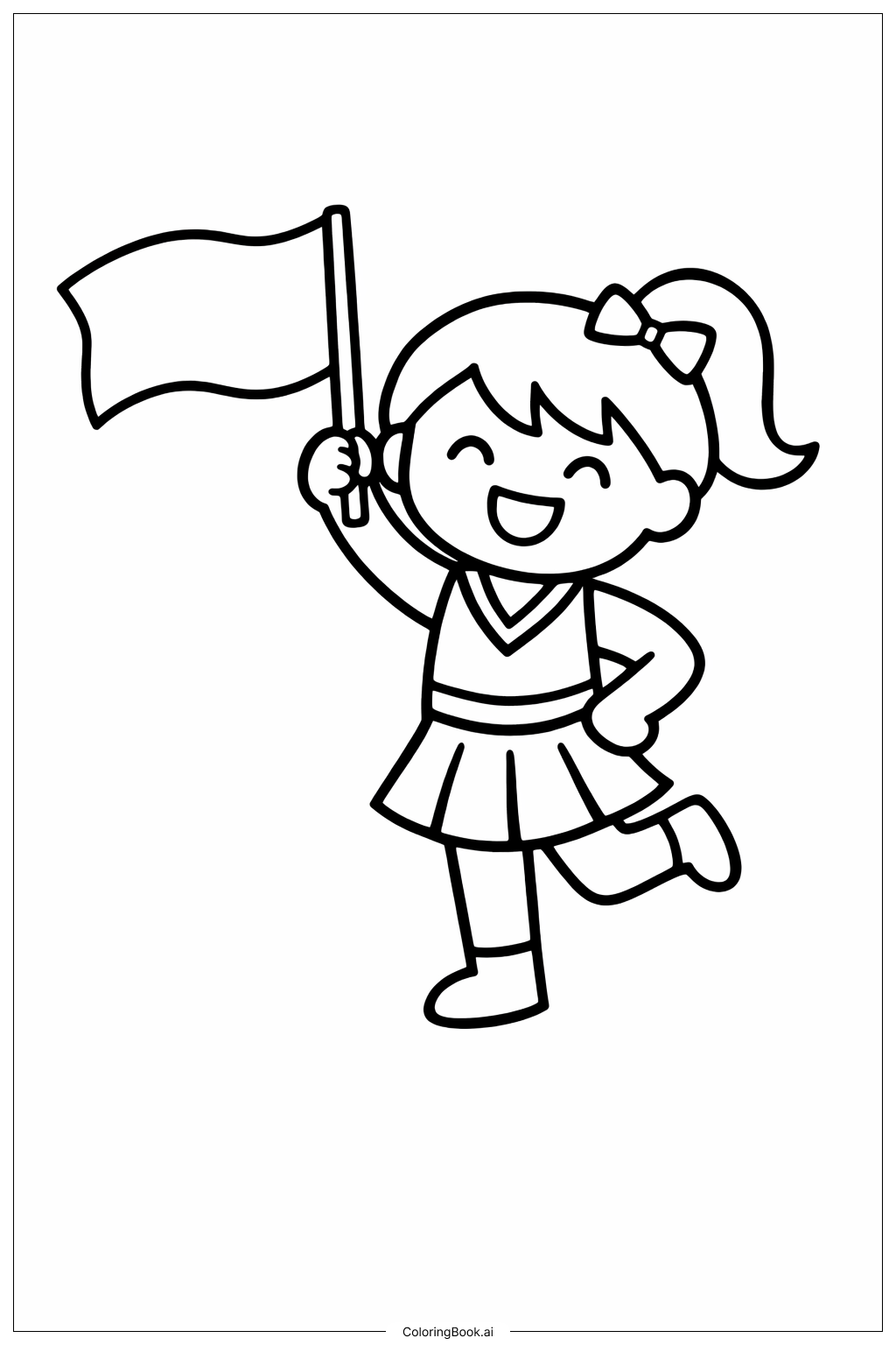 Page de coloriage Pom-pom girl agitant un drapeau