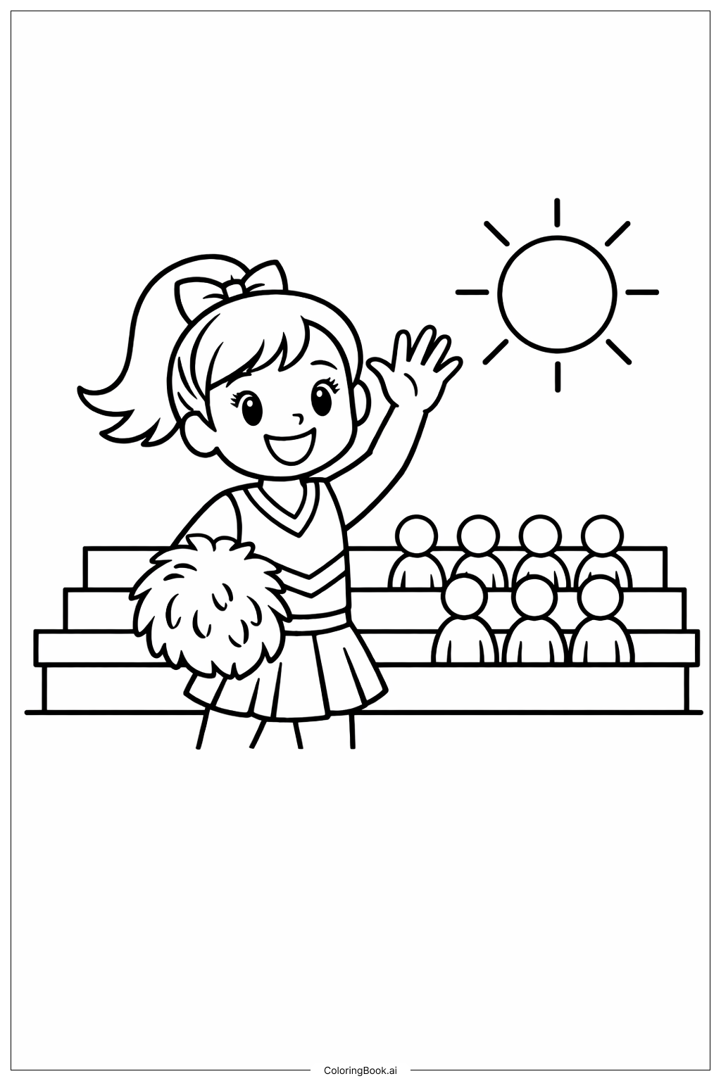  拉拉队女孩向人群招手填色页 