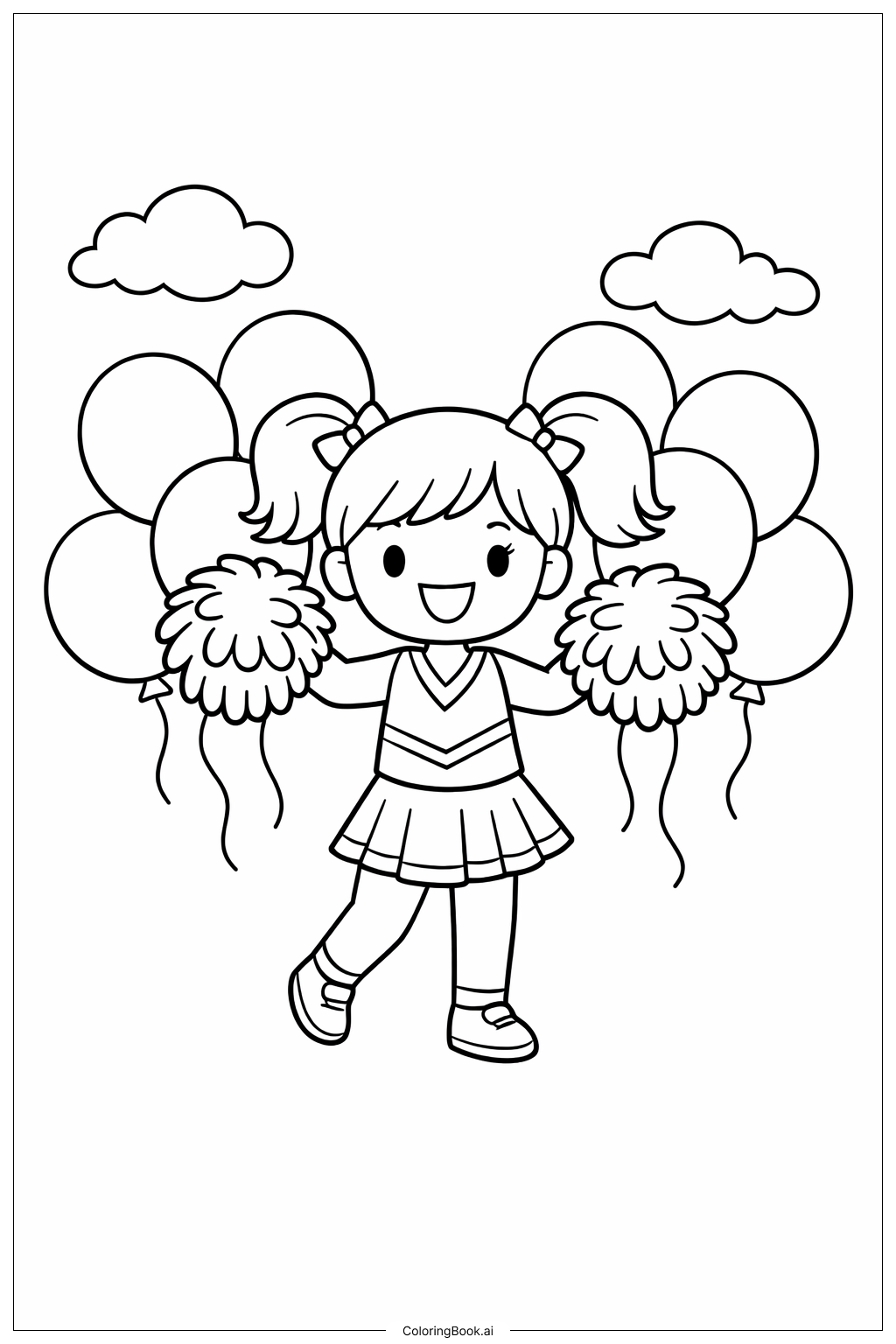  拿着气球的拉拉队员填色页 