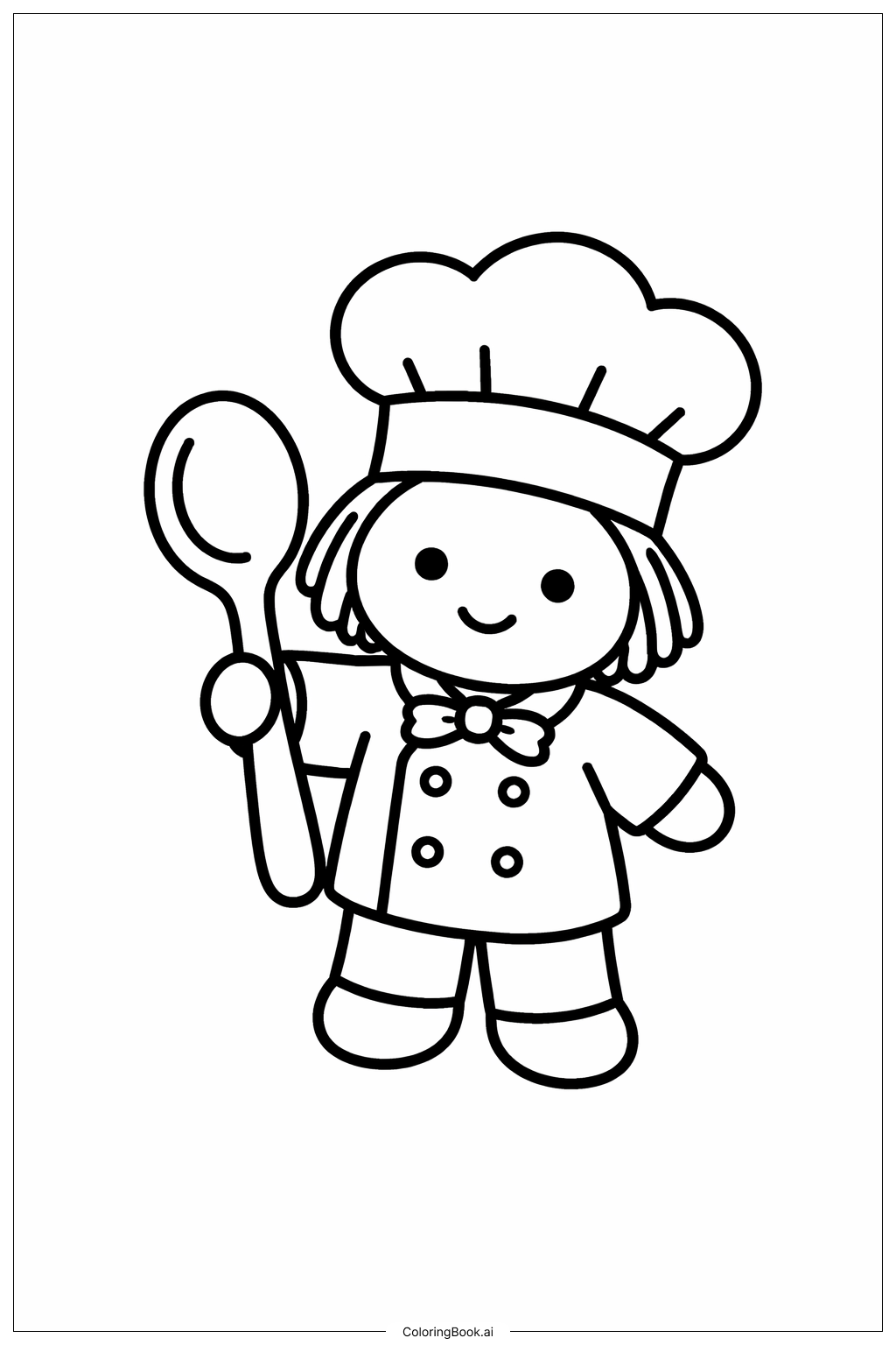 拿着勺子的厨师娃娃填色页