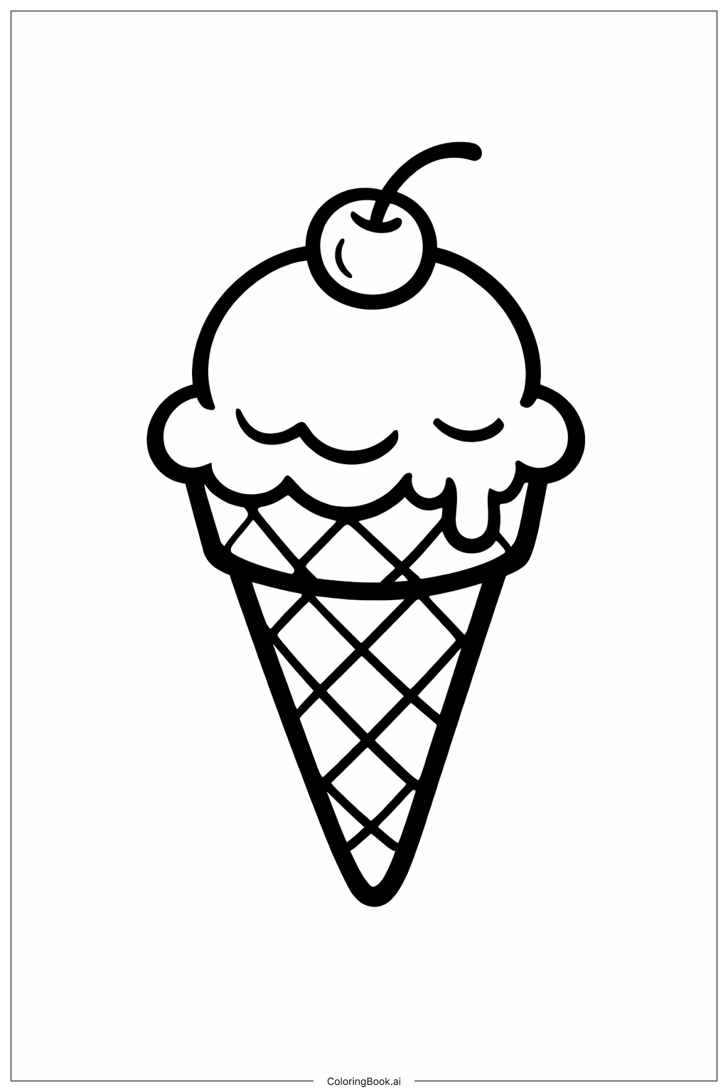  Page de coloriage Cornet de glace à la cerise 