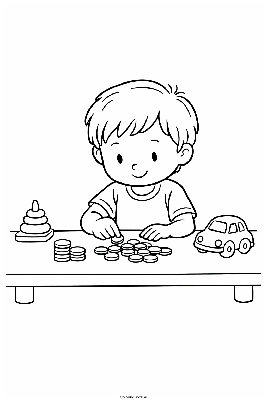  孩子数钱币填色页 