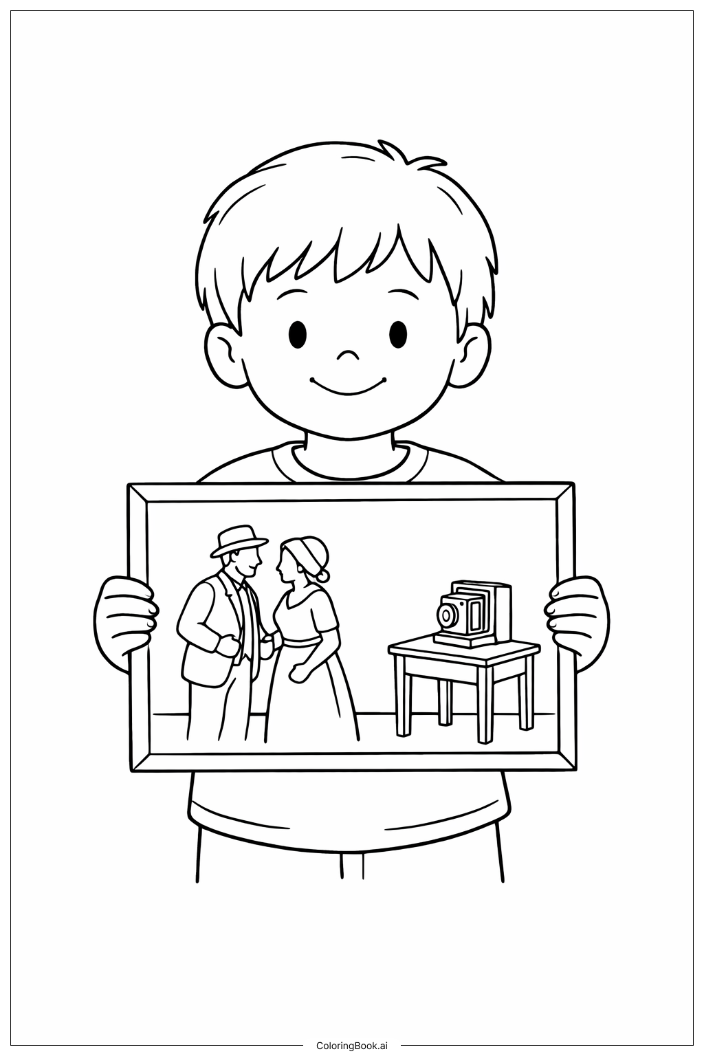  Page de coloriage Enfant tenant une photo historique Mois de l'histoire des Noirs 