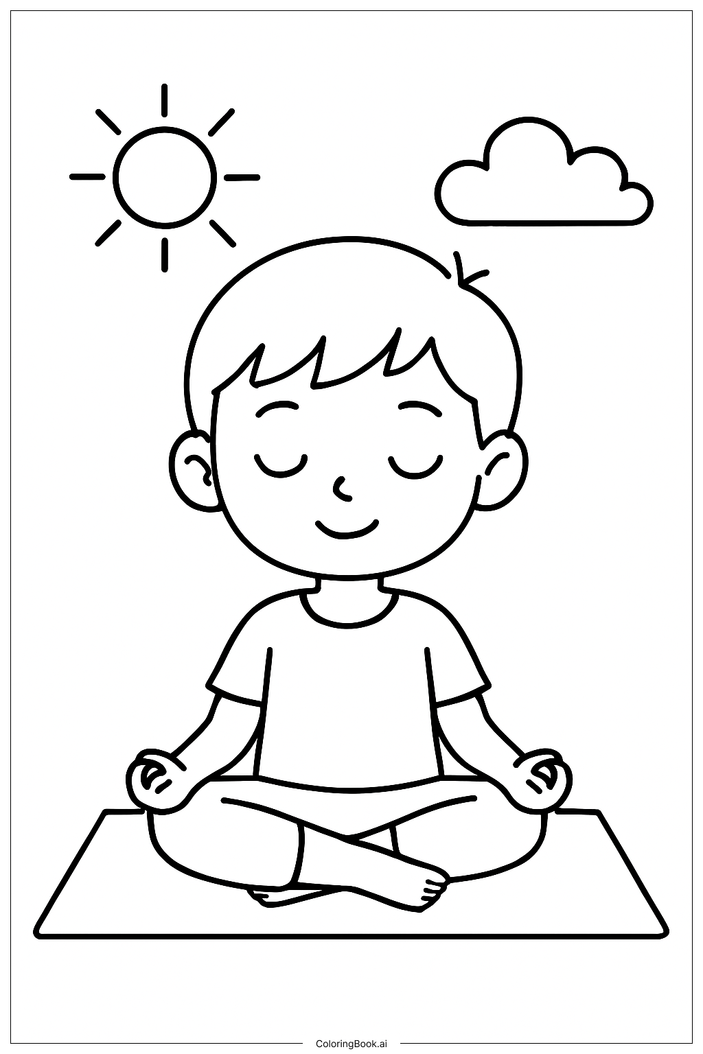 Página para colorear de Niño Meditando Salud Mental