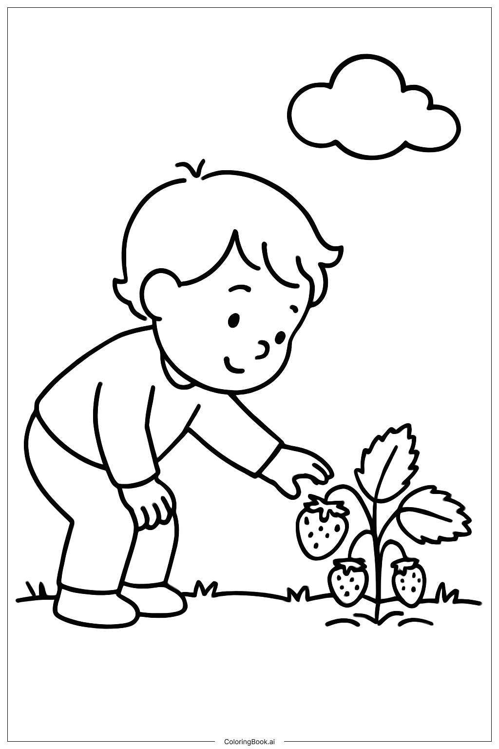 小孩摘草莓著色頁
